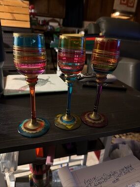 Hand-Painted Rainbow Wine Glasses - Colorful Glass Stemware Set